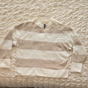H&M Cream and Tan Striped Crewneck Sweater